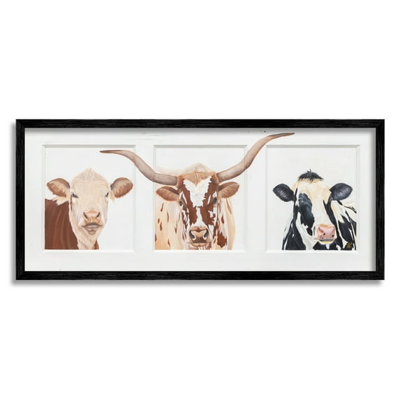 Stupell Country Rustic Cattle Portraits Animals & Insects Painting Black Framed Art Print Wall Art