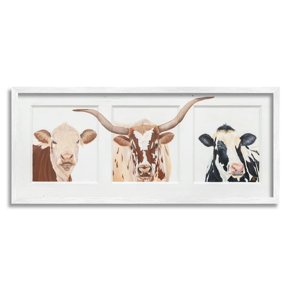 Stupell Country Rustic Cattle Portraits Animals & Insects Painting White Framed Art Print Wall Art