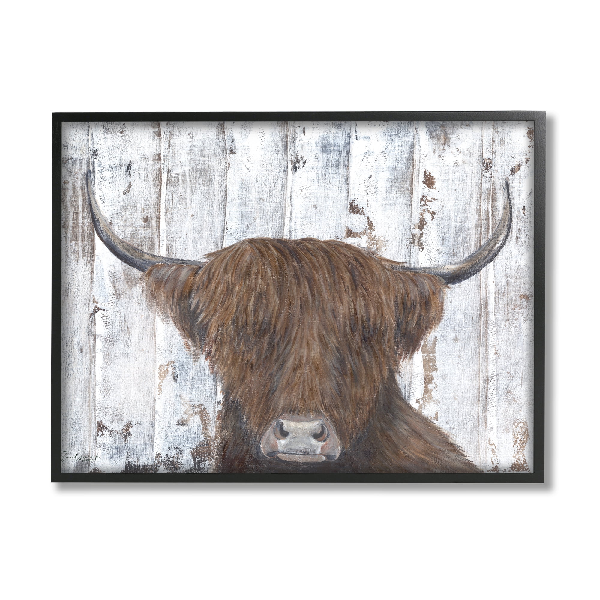Stupell Country Rustic Highland Cattle Portrait Animals & Insects Painting Black Framed Art Print Wall Art