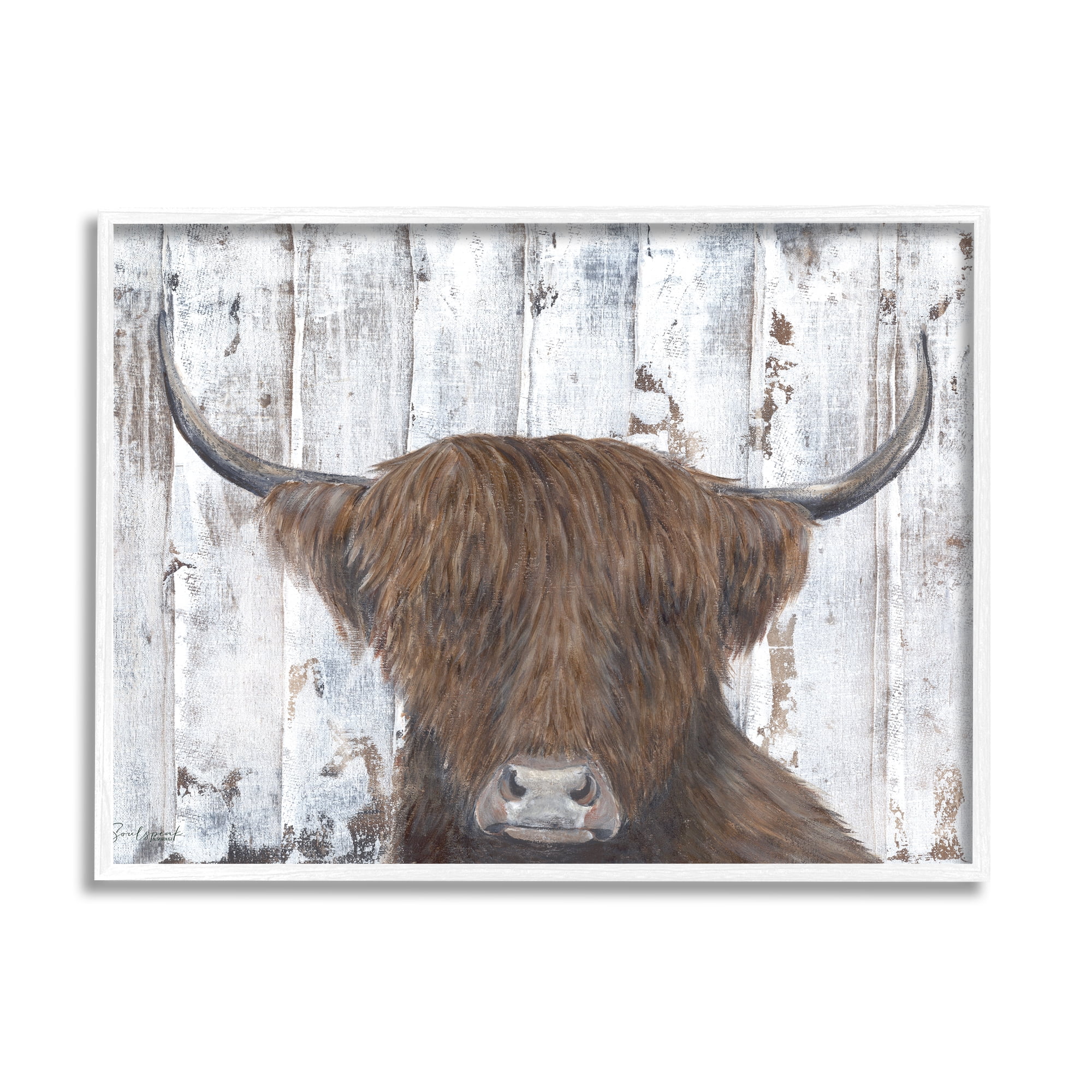 Stupell Country Rustic Highland Cattle Portrait Animals & Insects Painting White Framed Art Print Wall Art