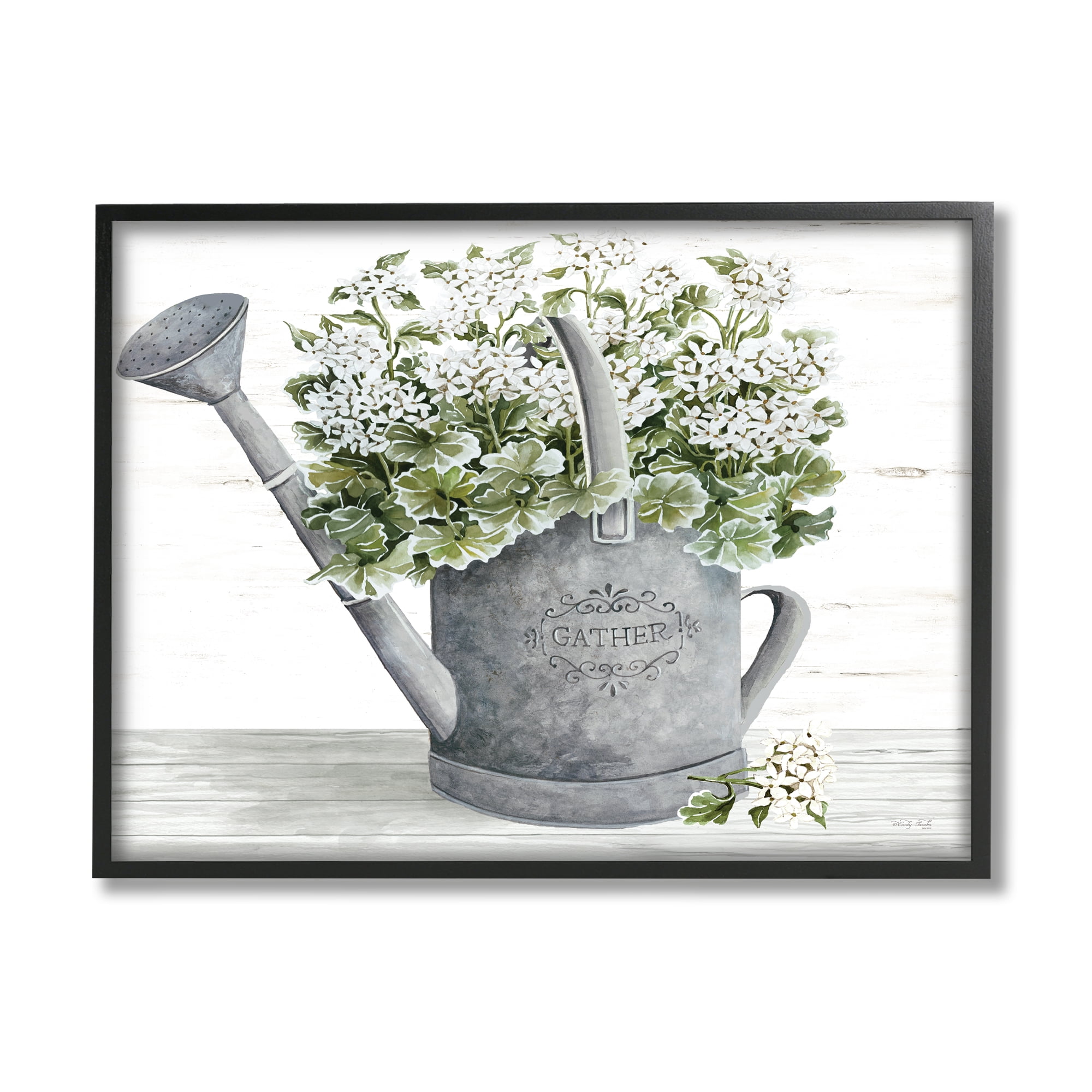 Stupell Country Watering Can Bouquet Botanical & Floral Painting Black Framed Art Print Wall Art