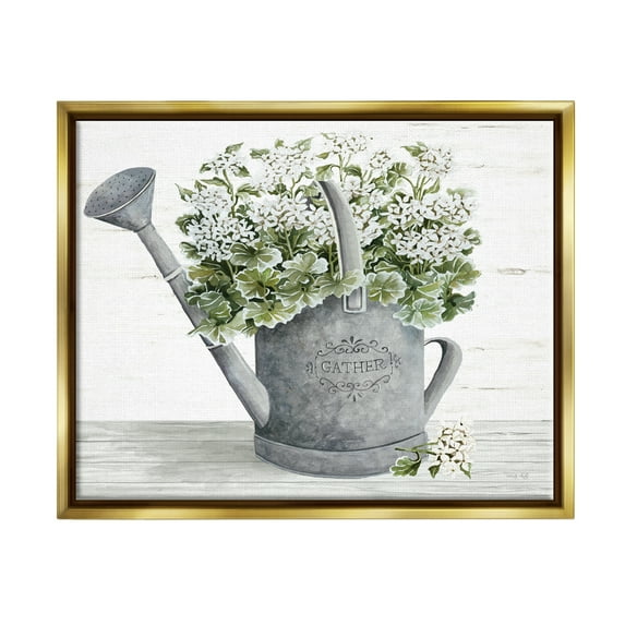 Stupell Country Watering Can Bouquet Botanical & Floral Painting Gold Floater Framed Art Print Wall Art