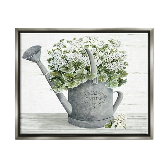 Stupell Country Watering Can Bouquet Botanical & Floral Painting Gray Floater Framed Art Print Wall Art