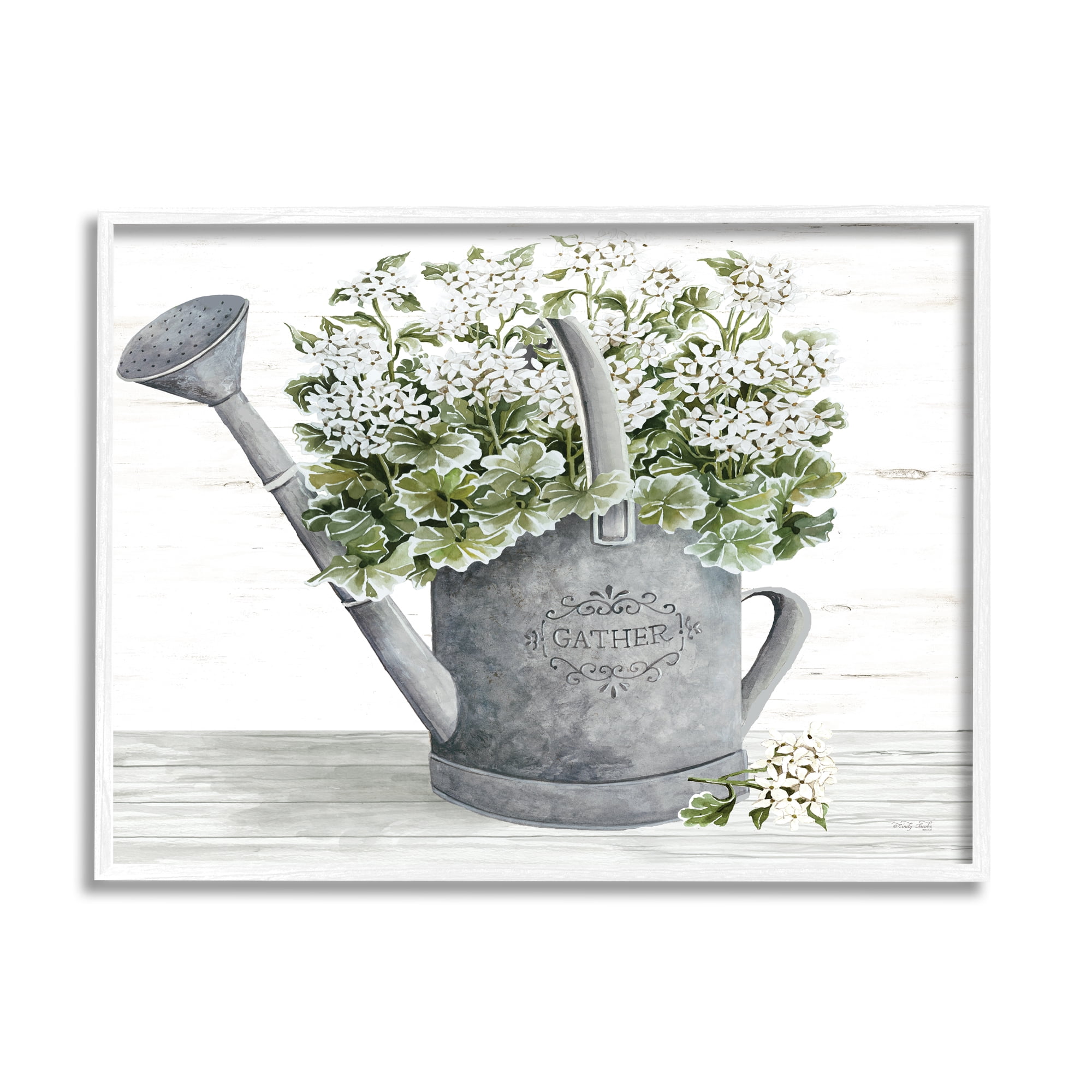 Stupell Country Watering Can Bouquet Botanical & Floral Painting White Framed Art Print Wall Art