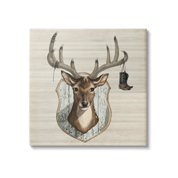 Stupell Cowboy Boots Hanging Deer Antlers Animals & Insects Painting Gallery Wrapped Canvas Print Wall Art
