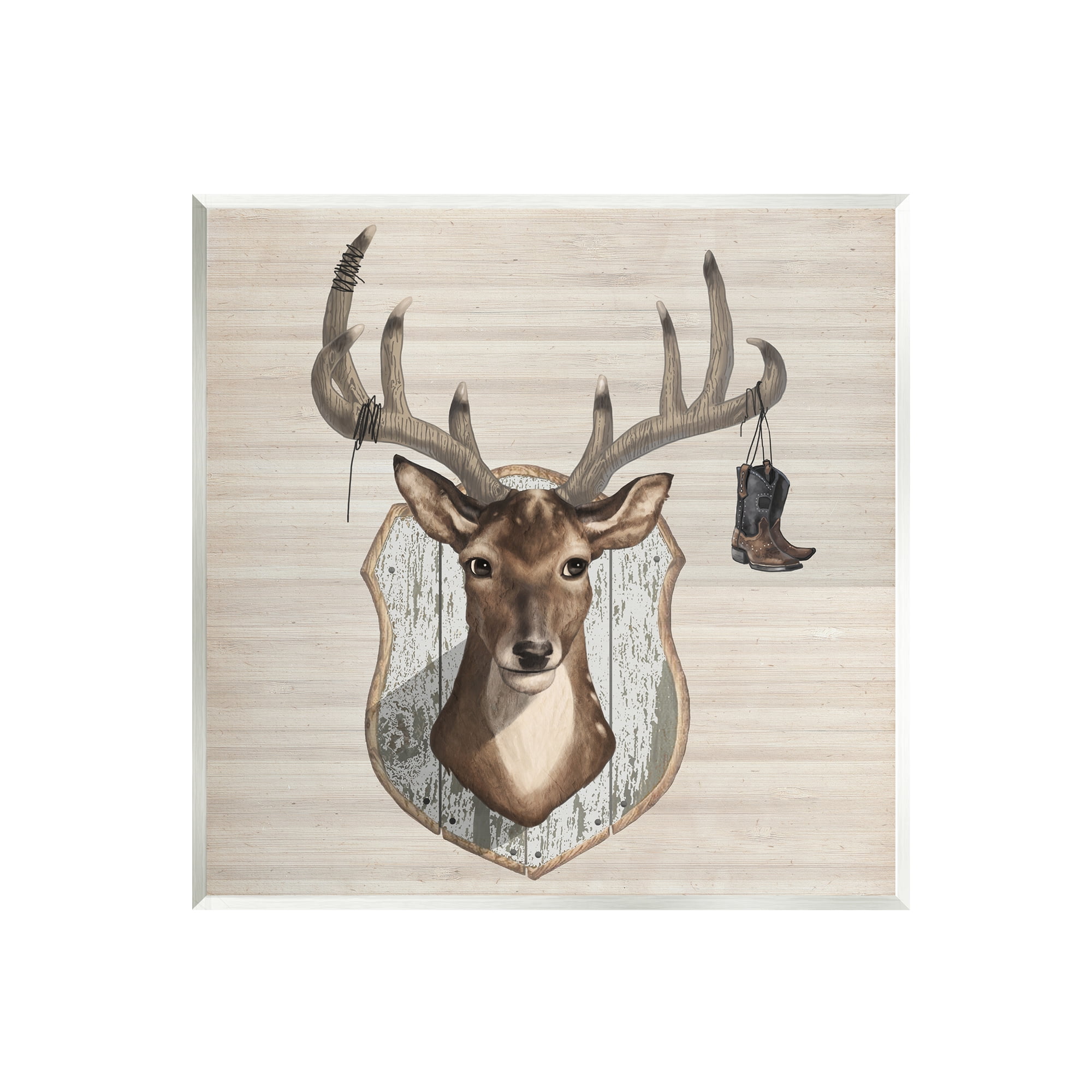 Stupell Cowboy Boots Hanging Deer Antlers Animals & Insects Painting Wall Plaque Unframed Art Print Wall Art