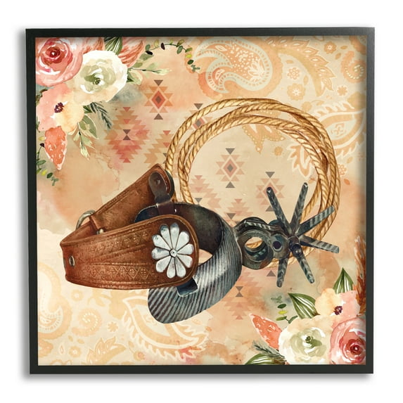 Stupell Cowboy Spurs Floral Roses Beauty & Fashion Painting Black Framed Art Print Wall Art