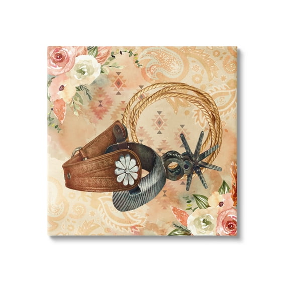Stupell Cowboy Spurs Floral Roses Beauty & Fashion Painting Gallery Wrapped Canvas Print Wall Art