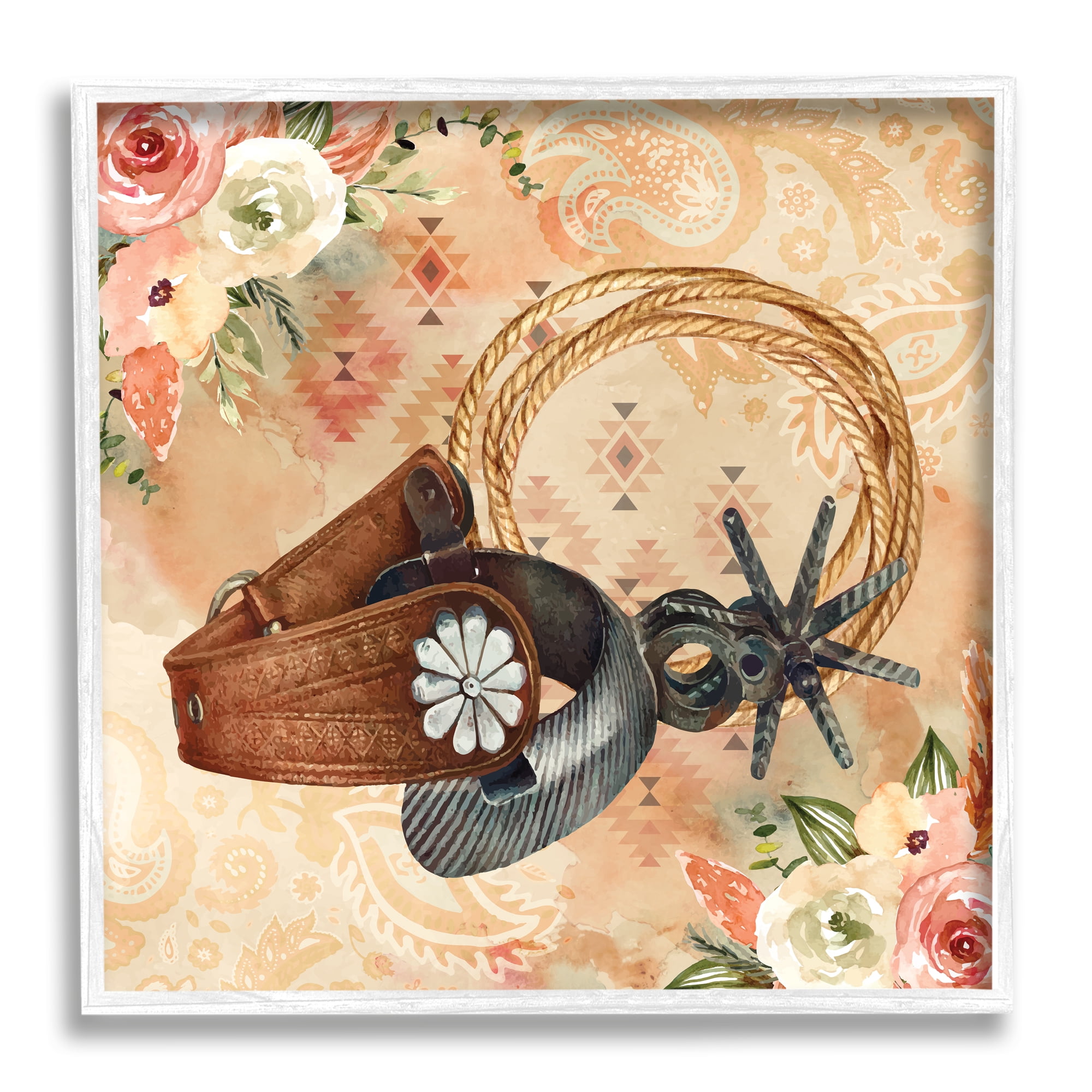 Stupell Cowboy Spurs Floral Roses Beauty & Fashion Painting White Framed Art Print Wall Art