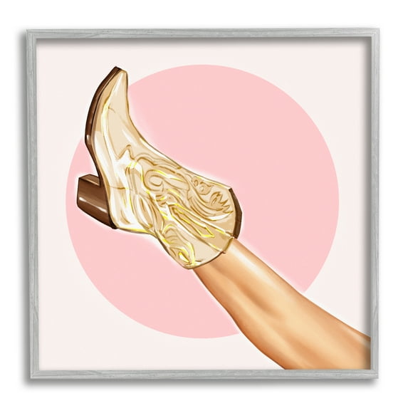 Stupell Cowgirl Boot Pink Country Fashion Beauty & Fashion Painting Gray Framed Art Print Wall Art