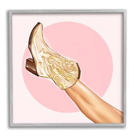Stupell Cowgirl Boot Pink Country Fashion Beauty & Fashion Painting Gray Framed Art Print Wall Art