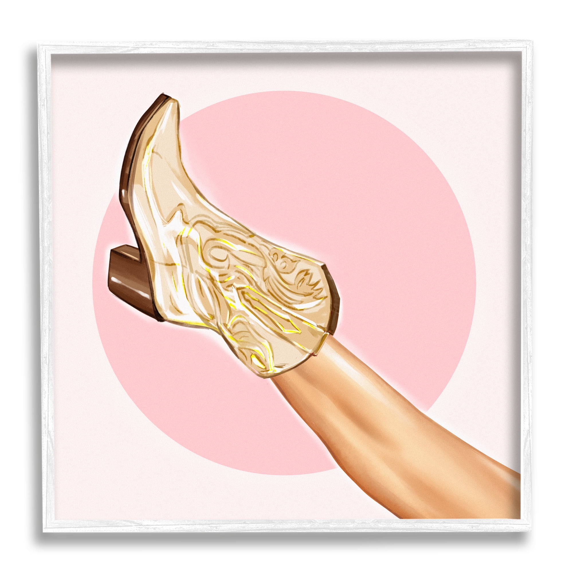 Stupell Cowgirl Boot Pink Country Fashion Beauty & Fashion Painting White Framed Art Print Wall Art