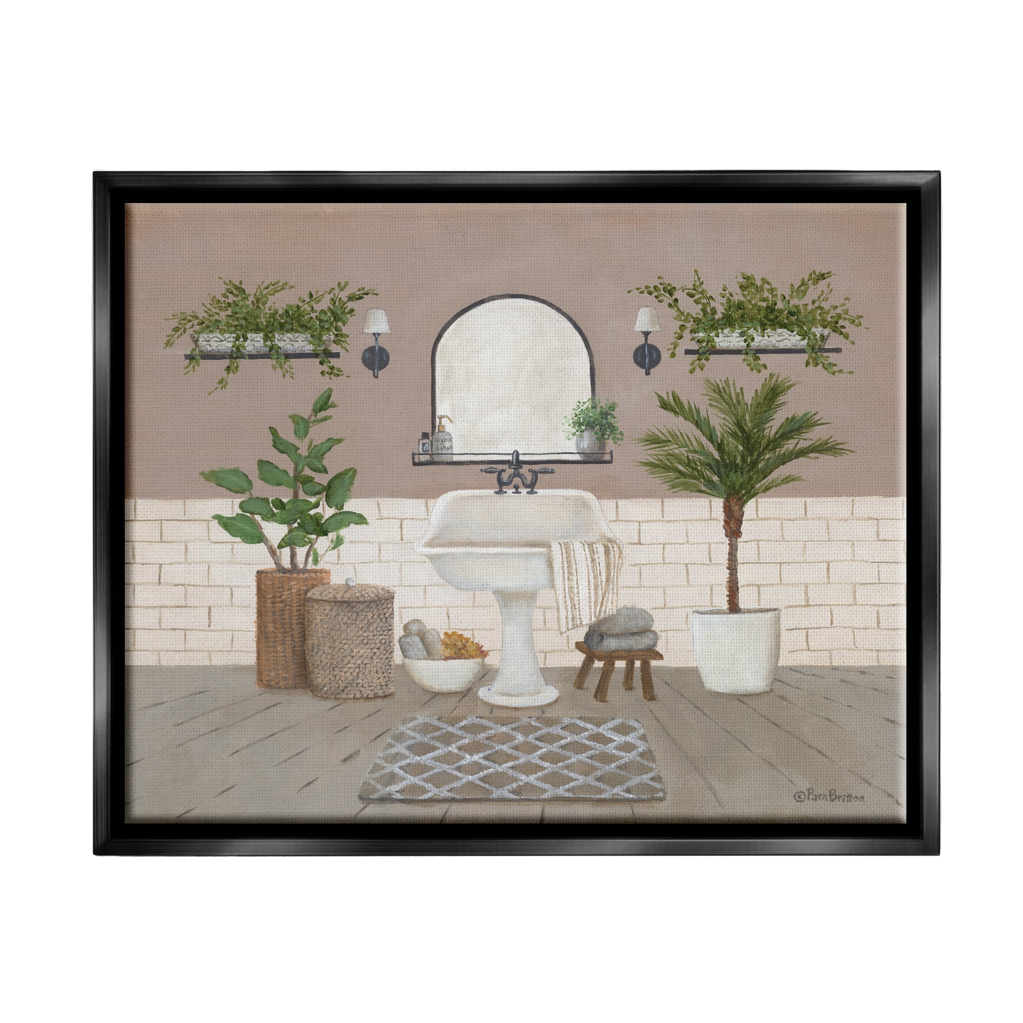 Stupell Cozy Bathroom Greenery Plants Botanical & Floral Painting Black Floater Framed Art Print Wall Art