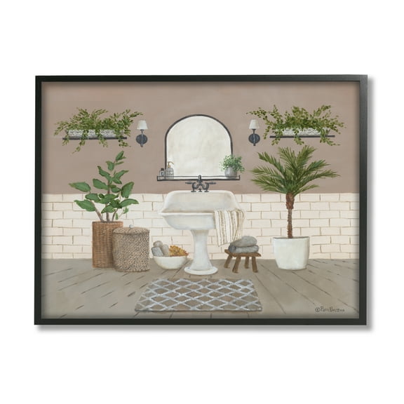 Stupell Cozy Bathroom Greenery Plants Botanical & Floral Painting Black Framed Art Print Wall Art