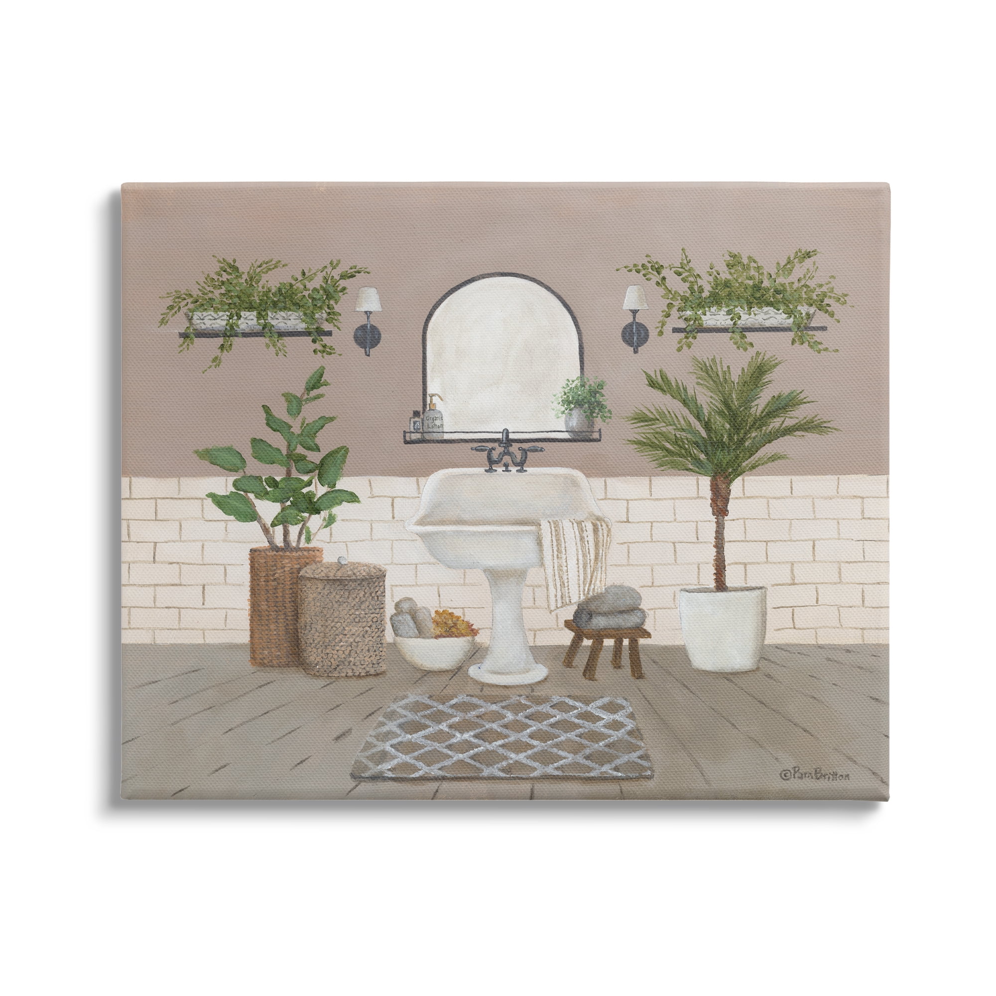 Cozy Bathroom Greenery Plants Botanical Wrapped Canvas Art