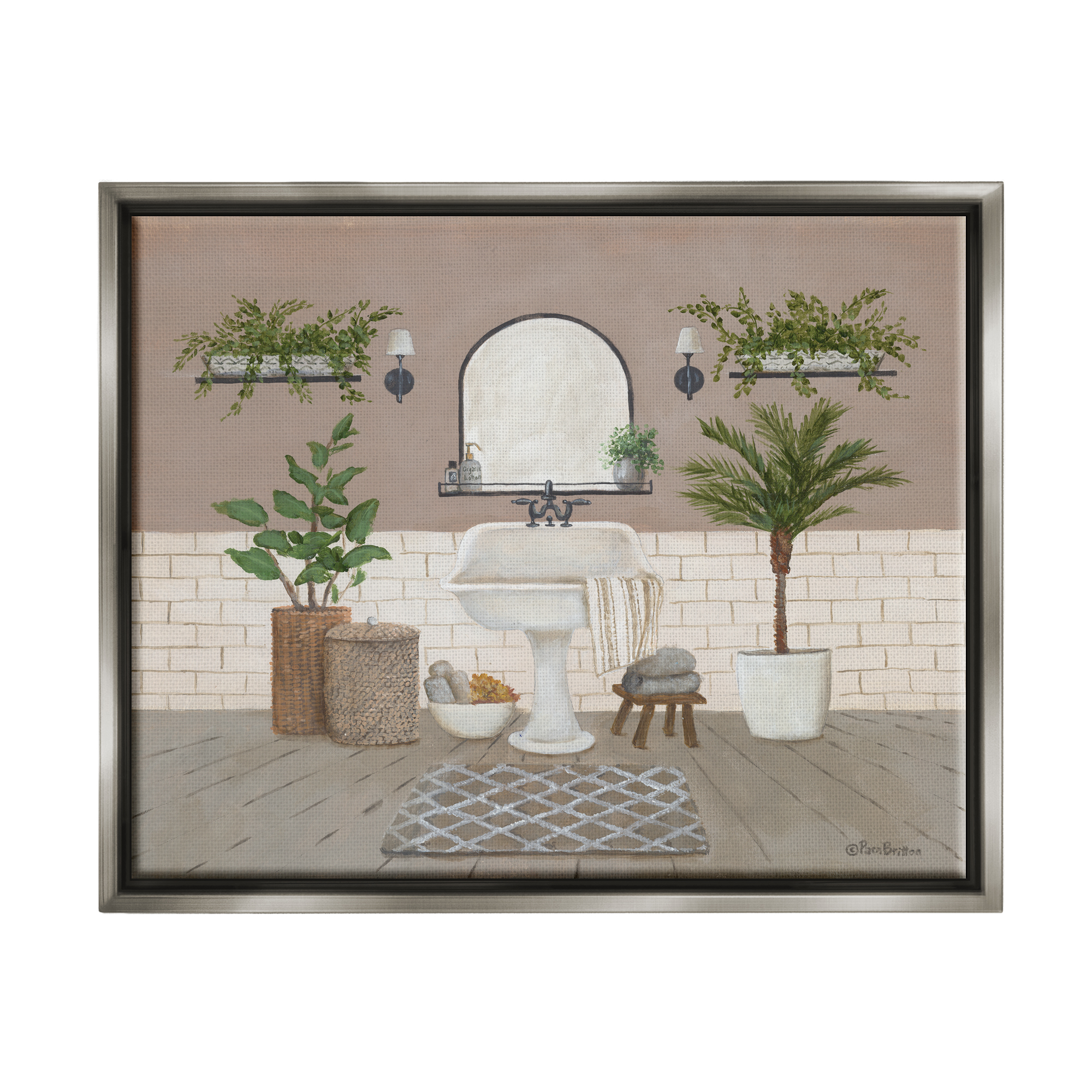 Stupell Cozy Bathroom Greenery Plants Botanical & Floral Painting Gray Floater Framed Art Print Wall Art