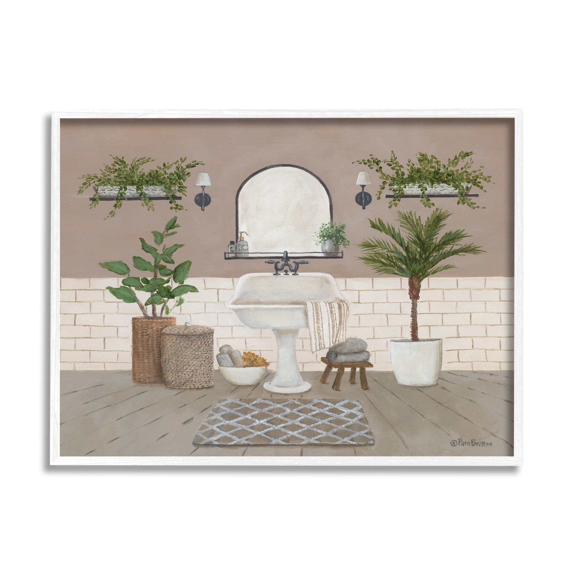 Stupell Cozy Bathroom Greenery Plants Botanical & Floral Painting White Framed Art Print Wall Art