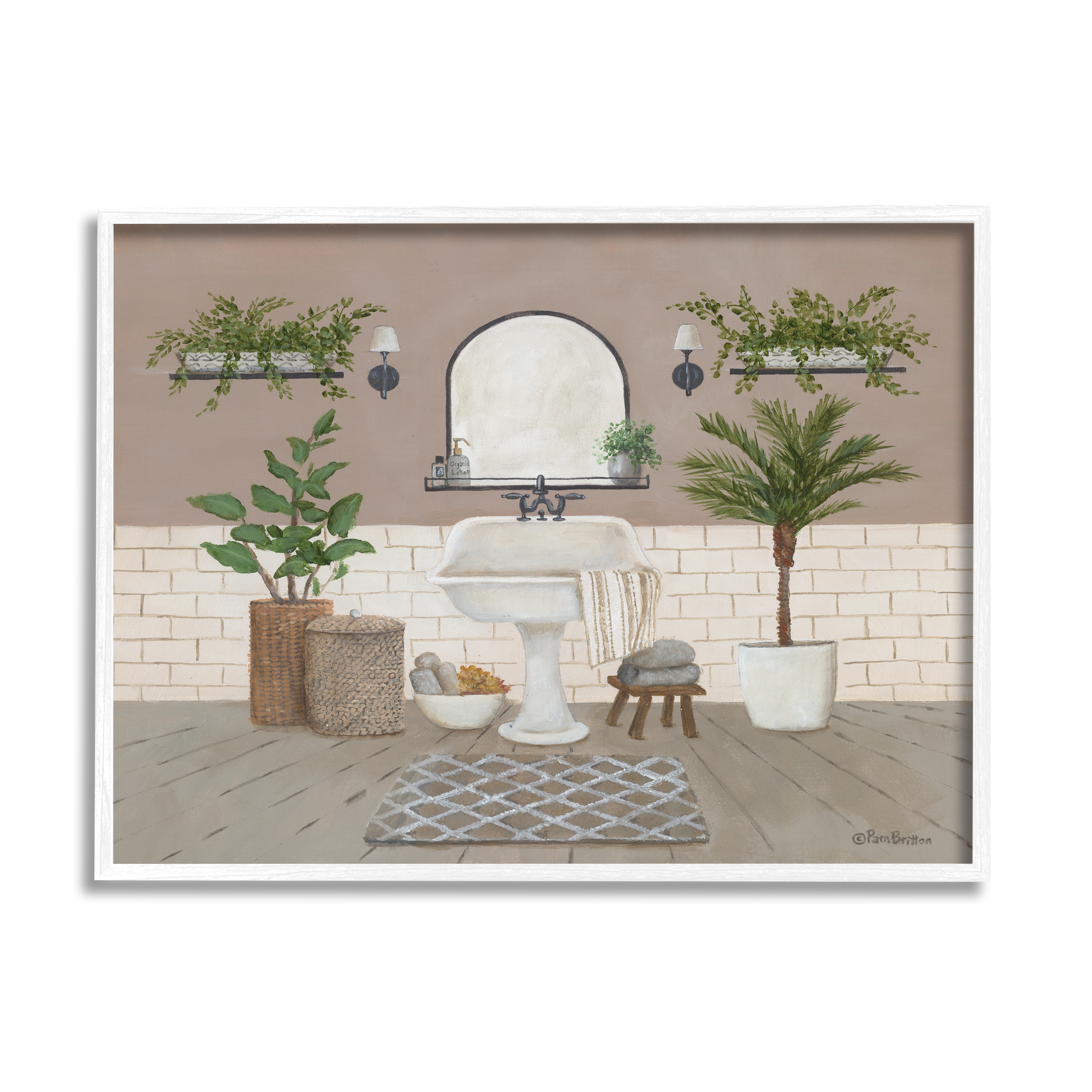 Stupell Cozy Bathroom Greenery Plants Botanical & Floral Painting White Framed Art Print Wall Art