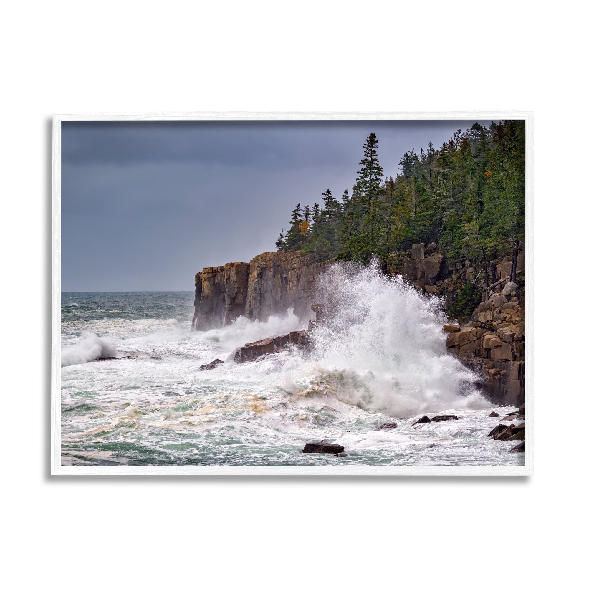 Stupell Crashing Ocean Waves Cliff Wall Landscape Photography White Framed Art Print Wall Art