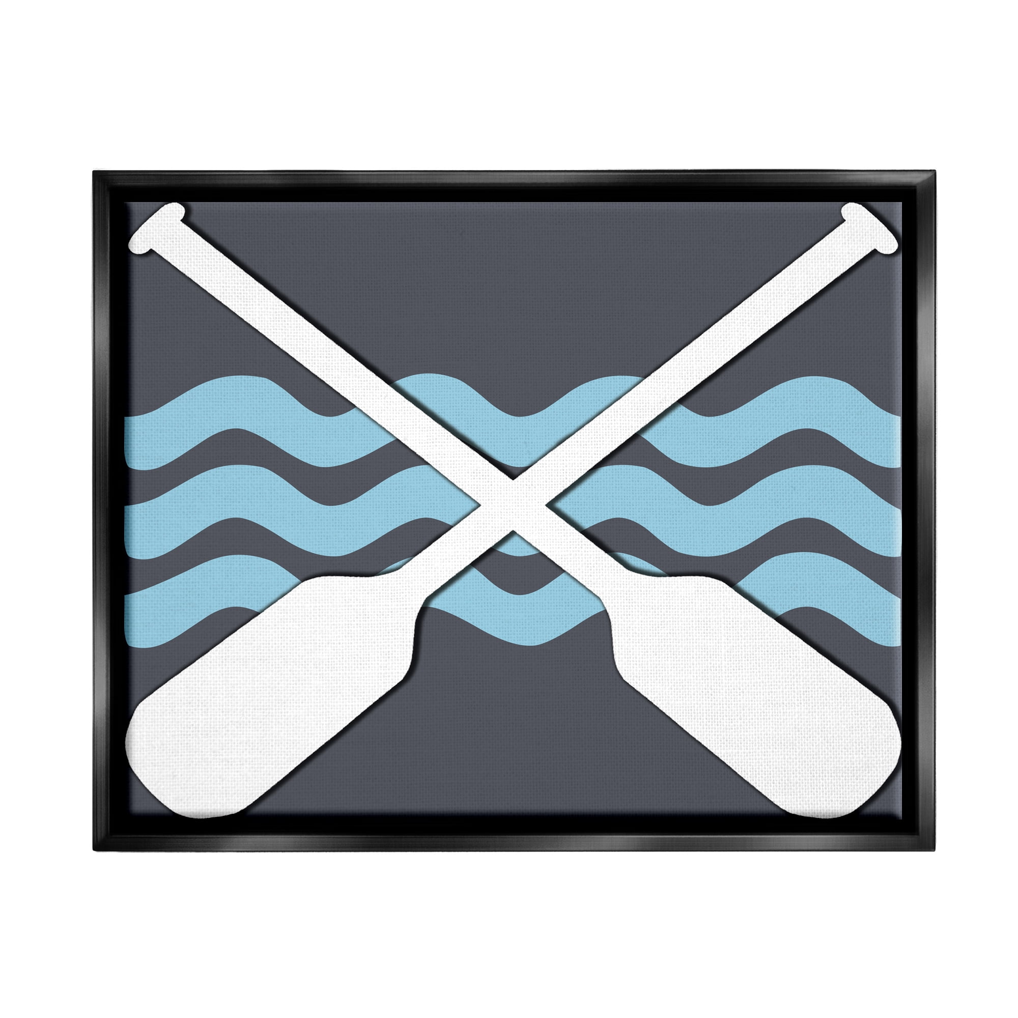 Stupell Crossed Boat Oars Sea Waves Landscape Painting Black Floater Framed Art Print Wall Art
