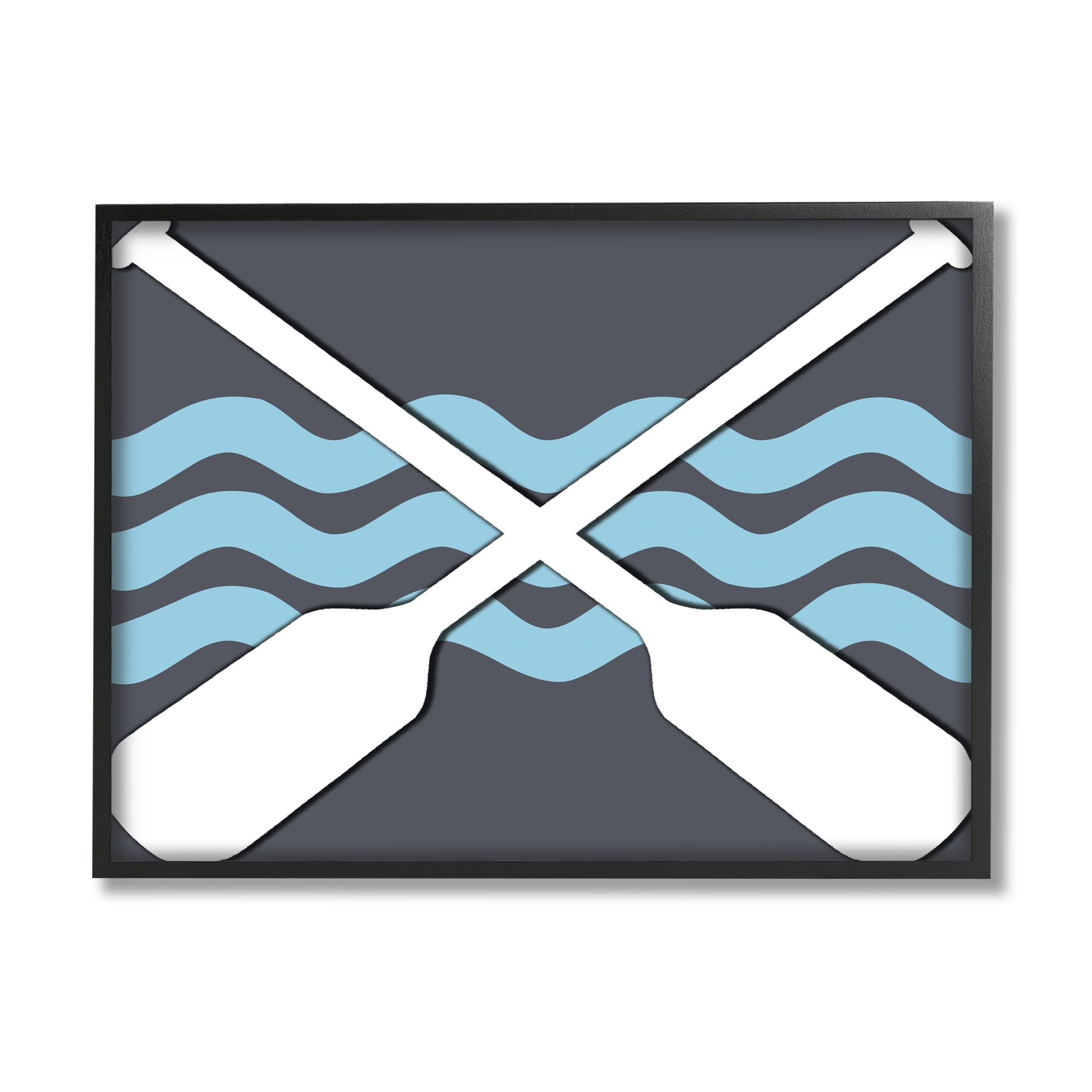 Stupell Crossed Boat Oars Sea Waves Landscape Painting Black Framed Art Print Wall Art
