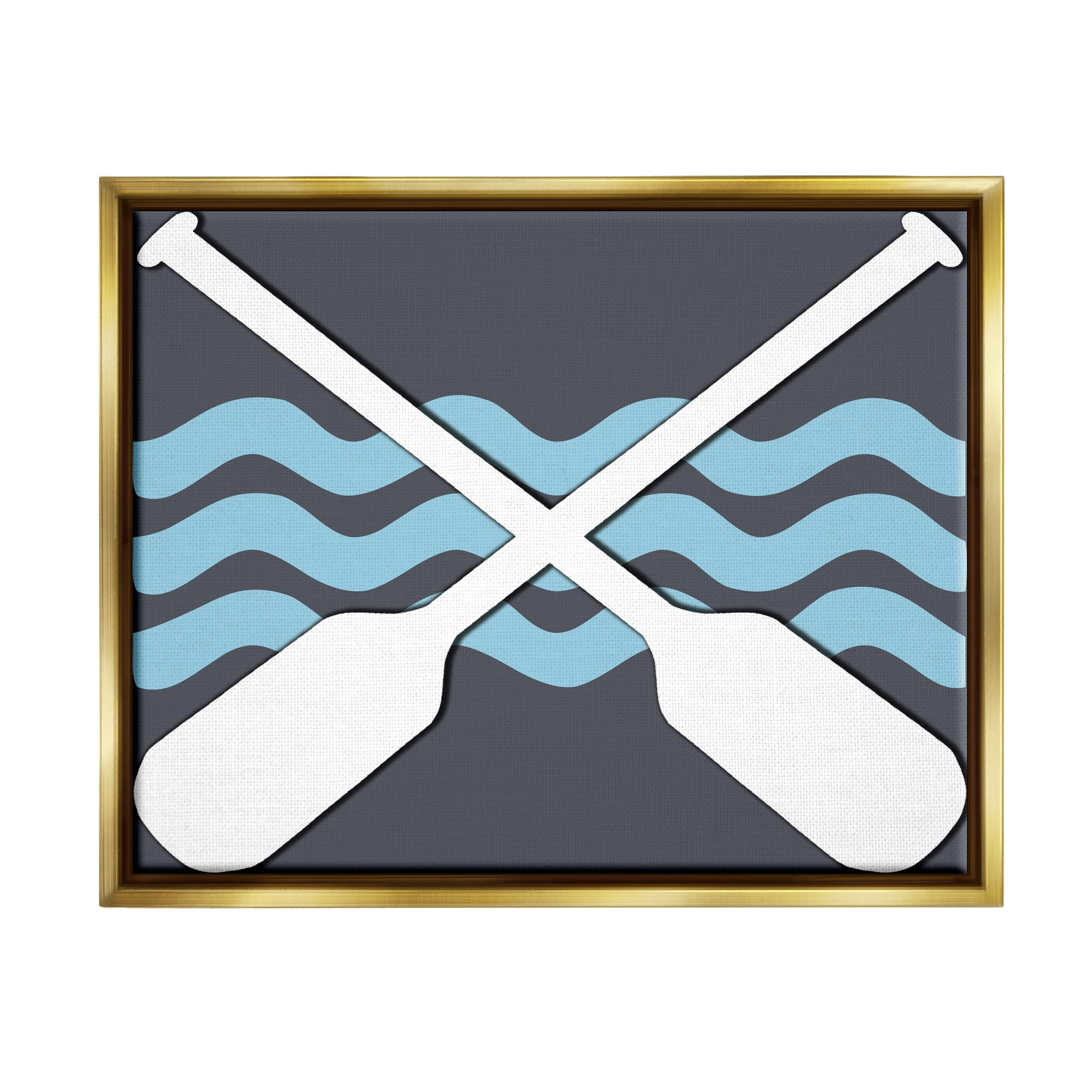 Stupell Crossed Boat Oars Sea Waves Landscape Painting Gold Floater Framed Art Print Wall Art