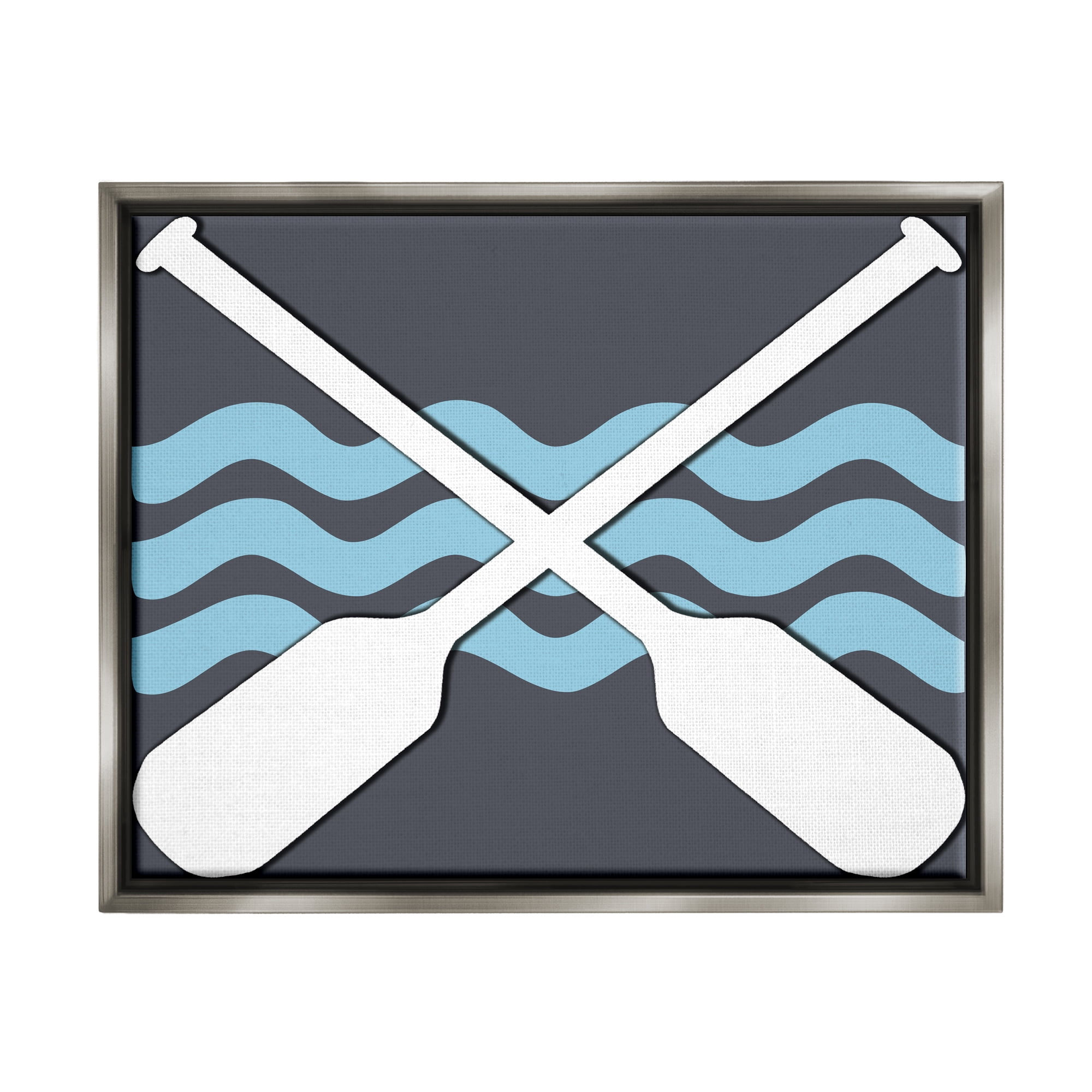 Stupell Crossed Boat Oars Sea Waves Landscape Painting Gray Floater Framed Art Print Wall Art