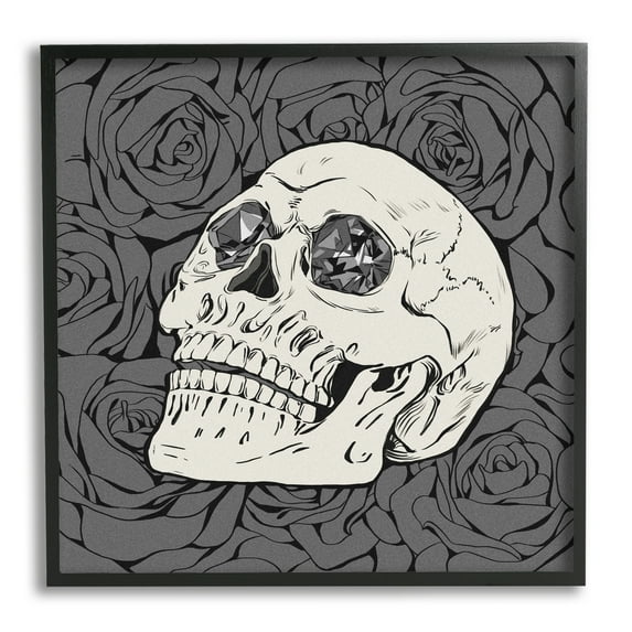 Stupell Crystal Eyes Skull Goth Roses Beauty & Fashion Painting Black Framed Art Print Wall Art
