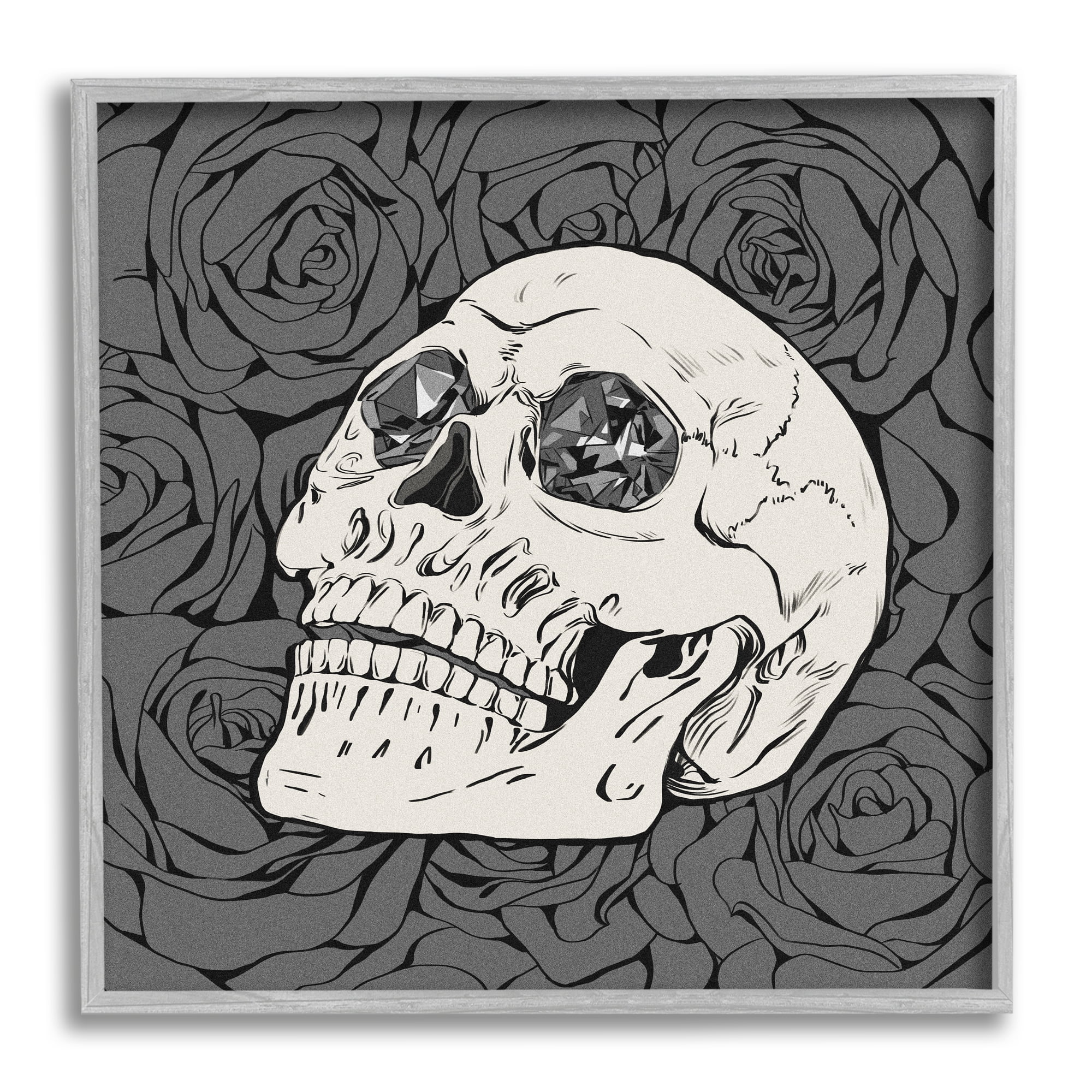 Stupell Crystal Eyes Skull Goth Roses Beauty & Fashion Painting Gray Framed Art Print Wall Art
