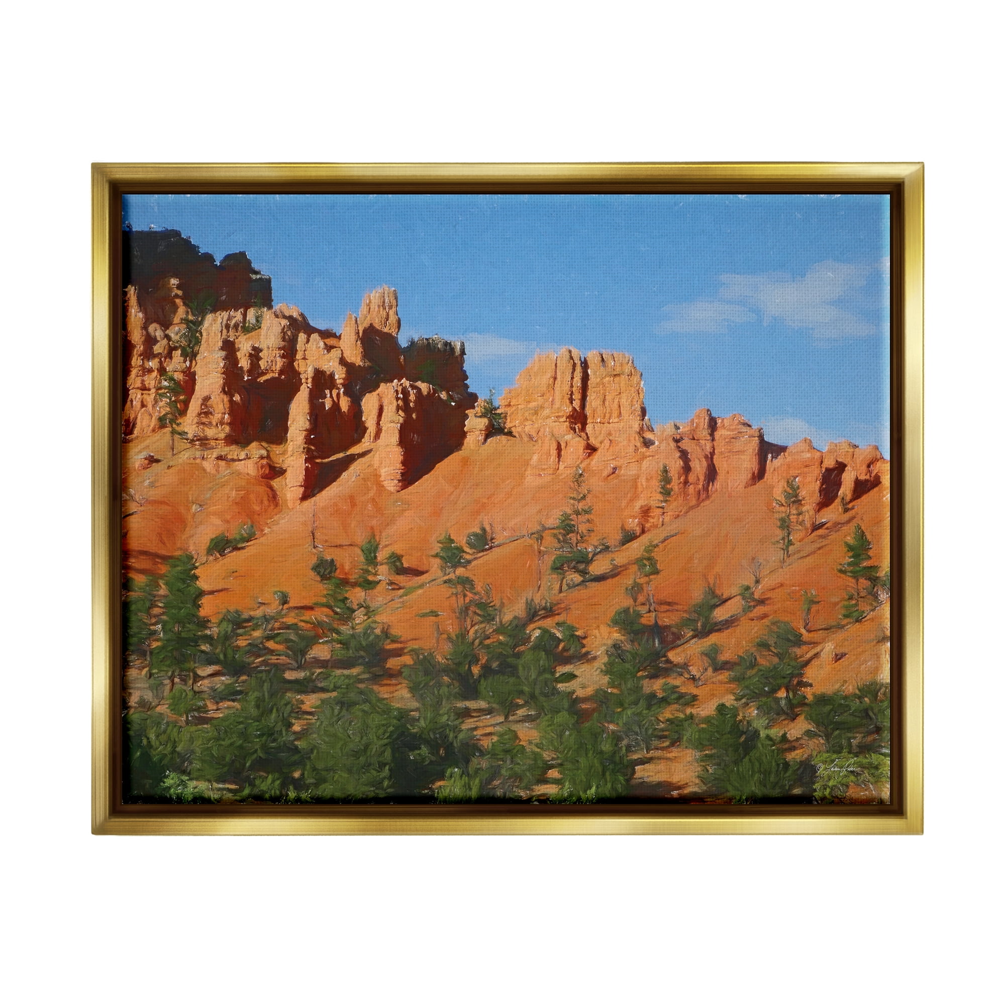 Stupell Desert Canyon Valley Slope Landscape Painting Gold Floater Framed Art Print Wall Art