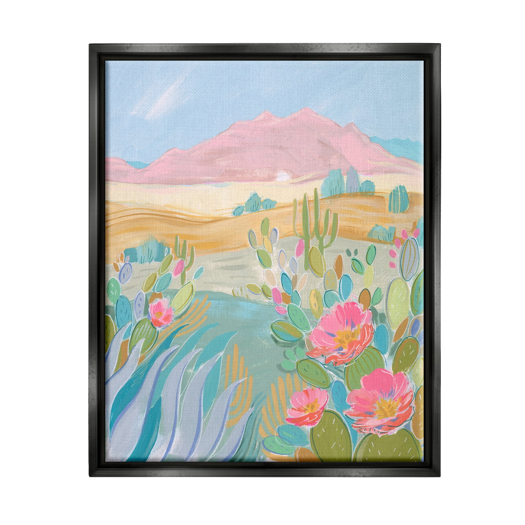 Stupell Desert Canyon Vivid Cacti Plants Landscape Painting Black Floater Framed Art Print Wall Art