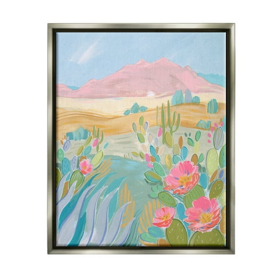 Stupell Desert Canyon Vivid Cacti Plants Landscape Painting Gray Floater Framed Art Print Wall Art