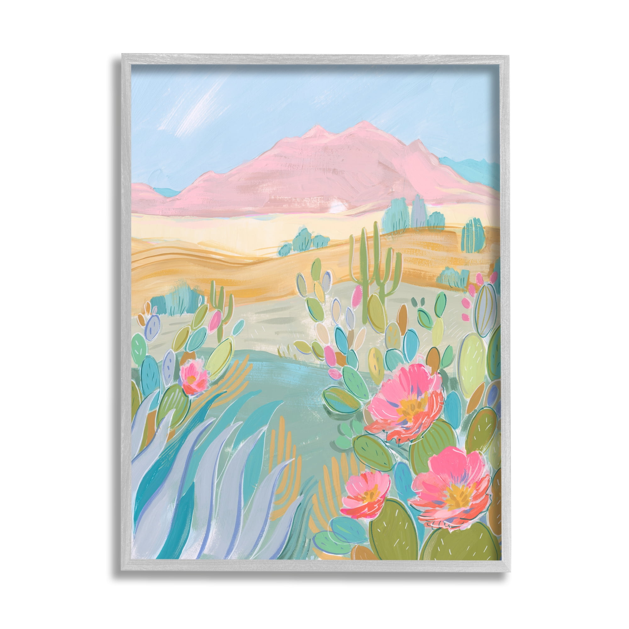 Stupell Desert Canyon Vivid Cacti Plants Landscape Painting Gray Framed Art Print Wall Art