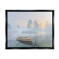 Stupell Dinghy Boat Foggy Pond Reflection Landscape Painting Black Floater Framed Art Print Wall Art