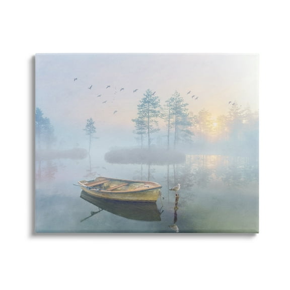 Stupell Dinghy Boat Foggy Pond Reflection Landscape Painting Gallery Wrapped Canvas Print Wall Art
