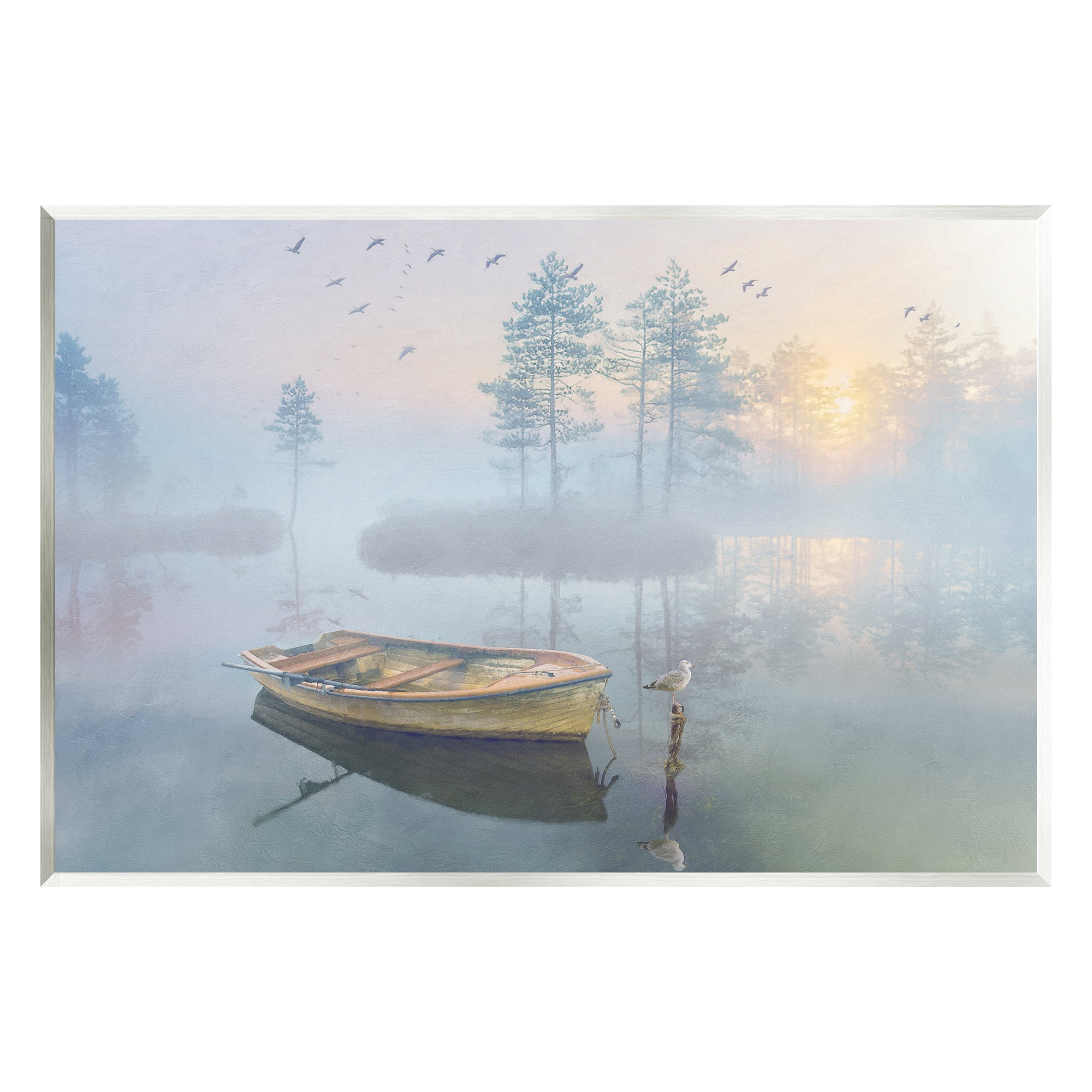 Stupell Dinghy Boat Foggy Pond Reflection Landscape Painting Wall Plaque Unframed Art Print Wall Art