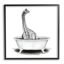 Stupell Dinosaur Vintage Bathroom Tub Animals & Insects Painting Black Framed Art Print Wall Art