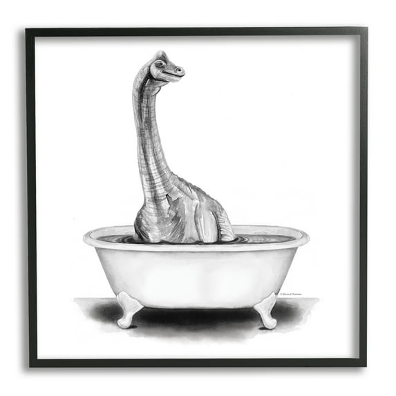 Stupell Dinosaur Vintage Bathroom Tub Animals & Insects Painting Black Framed Art Print Wall Art