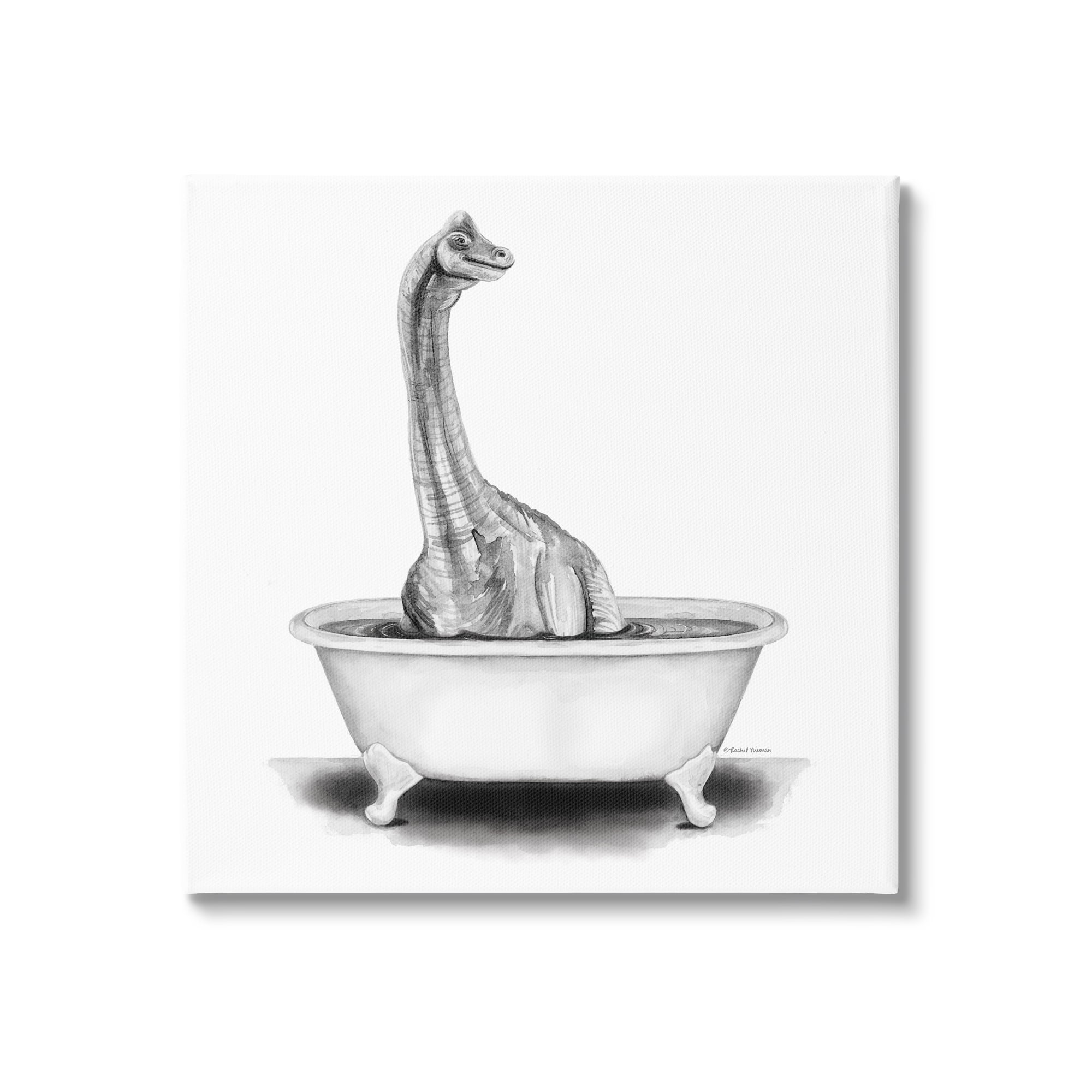 Stupell Dinosaur Vintage Bathroom Tub Animals & Insects Painting Gallery Wrapped Canvas Print Wall Art