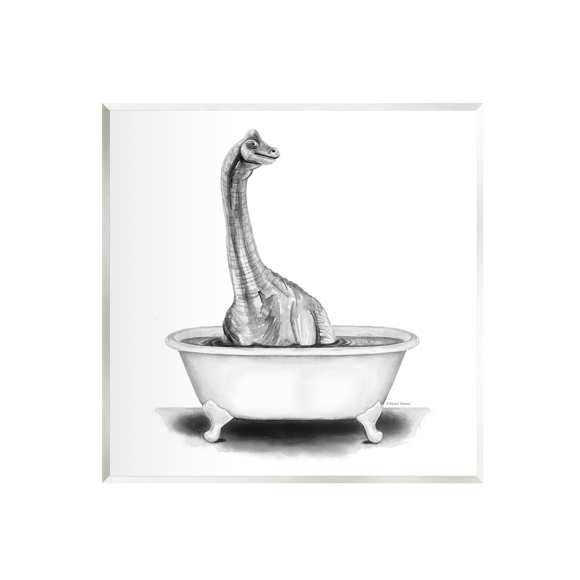 Stupell Dinosaur Vintage Bathroom Tub Animals & Insects Painting Wall Plaque Unframed Art Print Wall Art