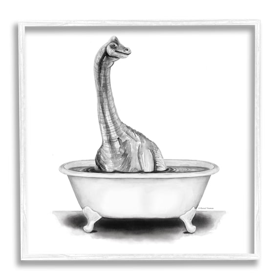 Stupell Dinosaur Vintage Bathroom Tub Animals & Insects Painting White Framed Art Print Wall Art