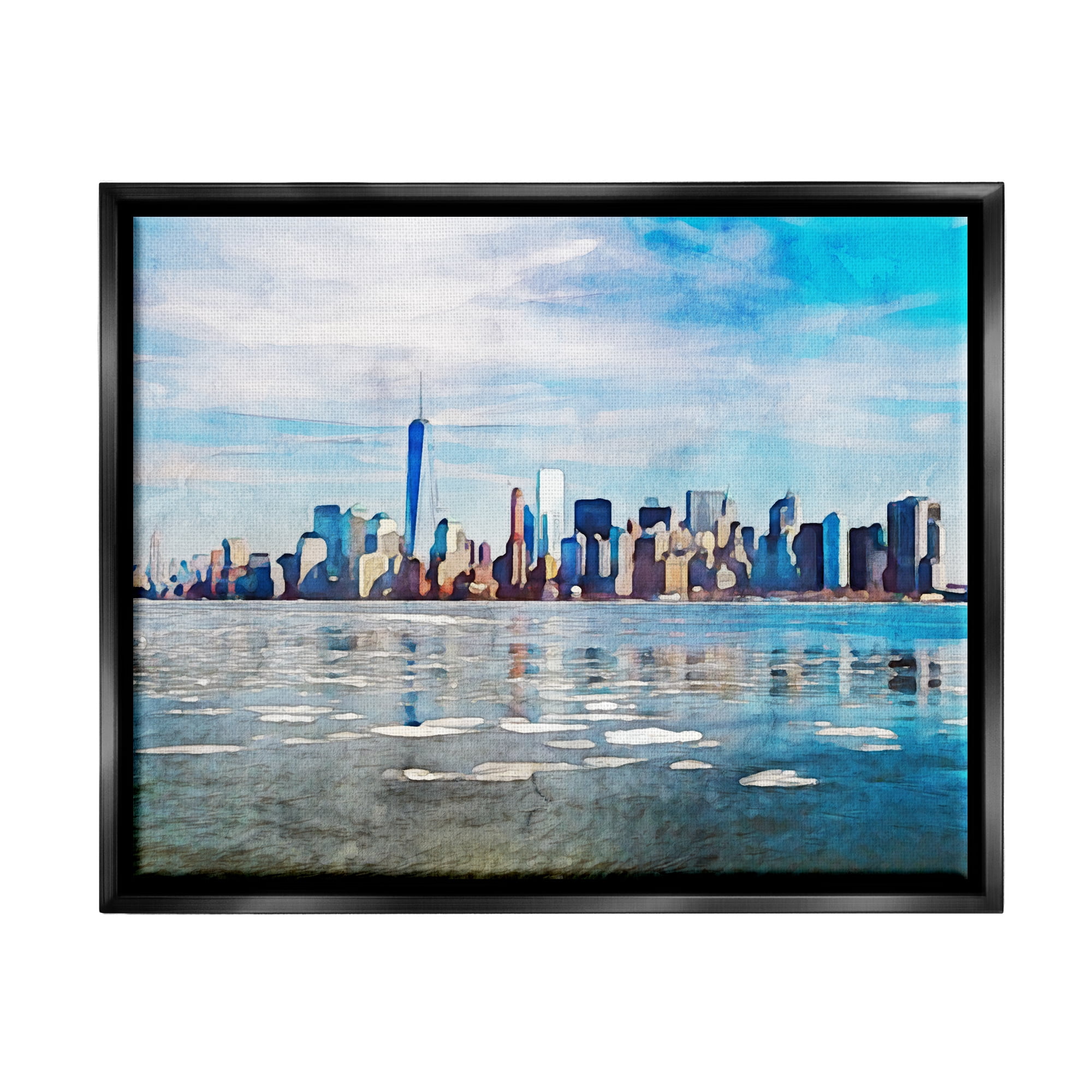 Stupell Distant New York City Skyline Buildings Travel & Places Painting Black Floater Framed Art Print Wall Art