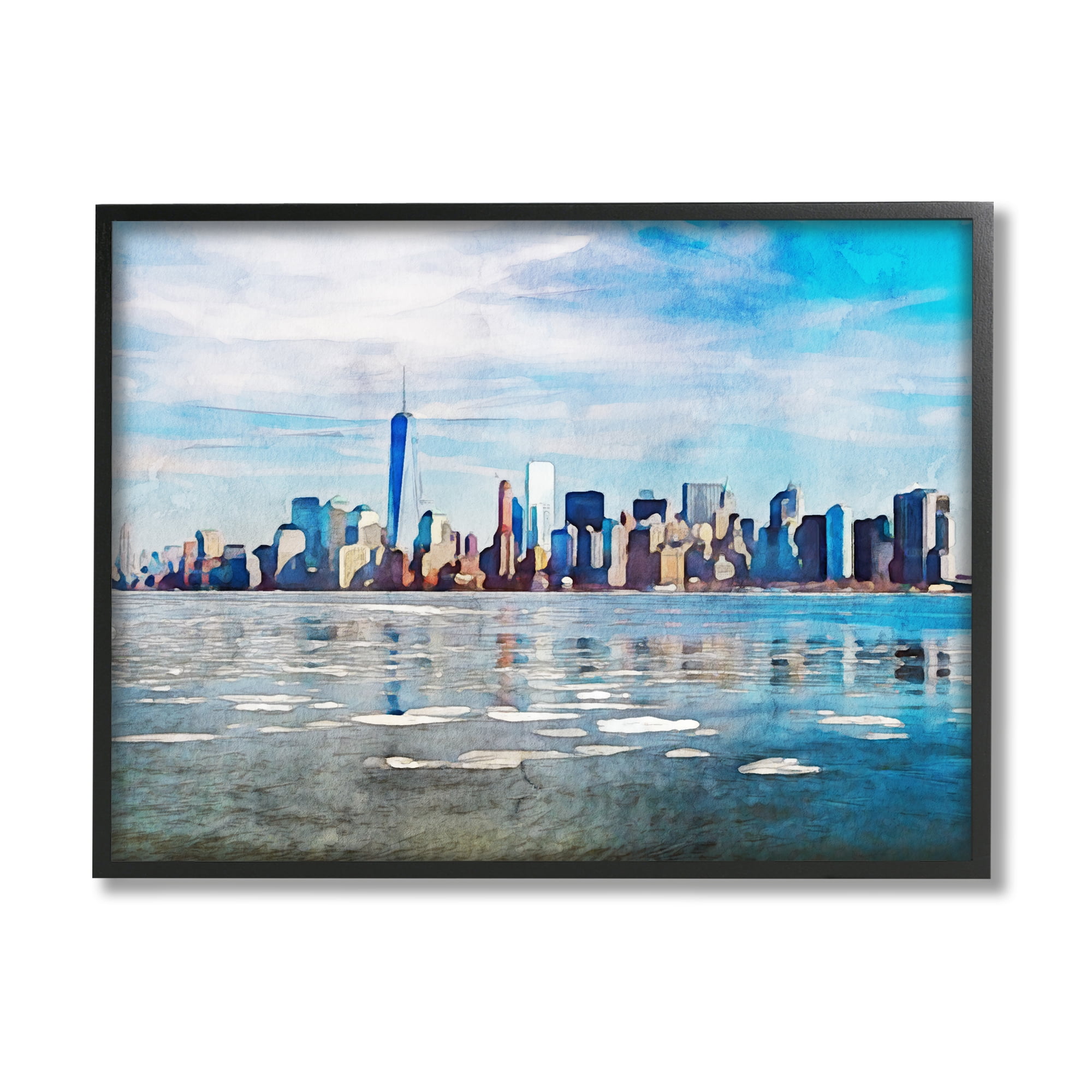 Stupell Distant New York City Skyline Buildings Travel & Places Painting Black Framed Art Print Wall Art