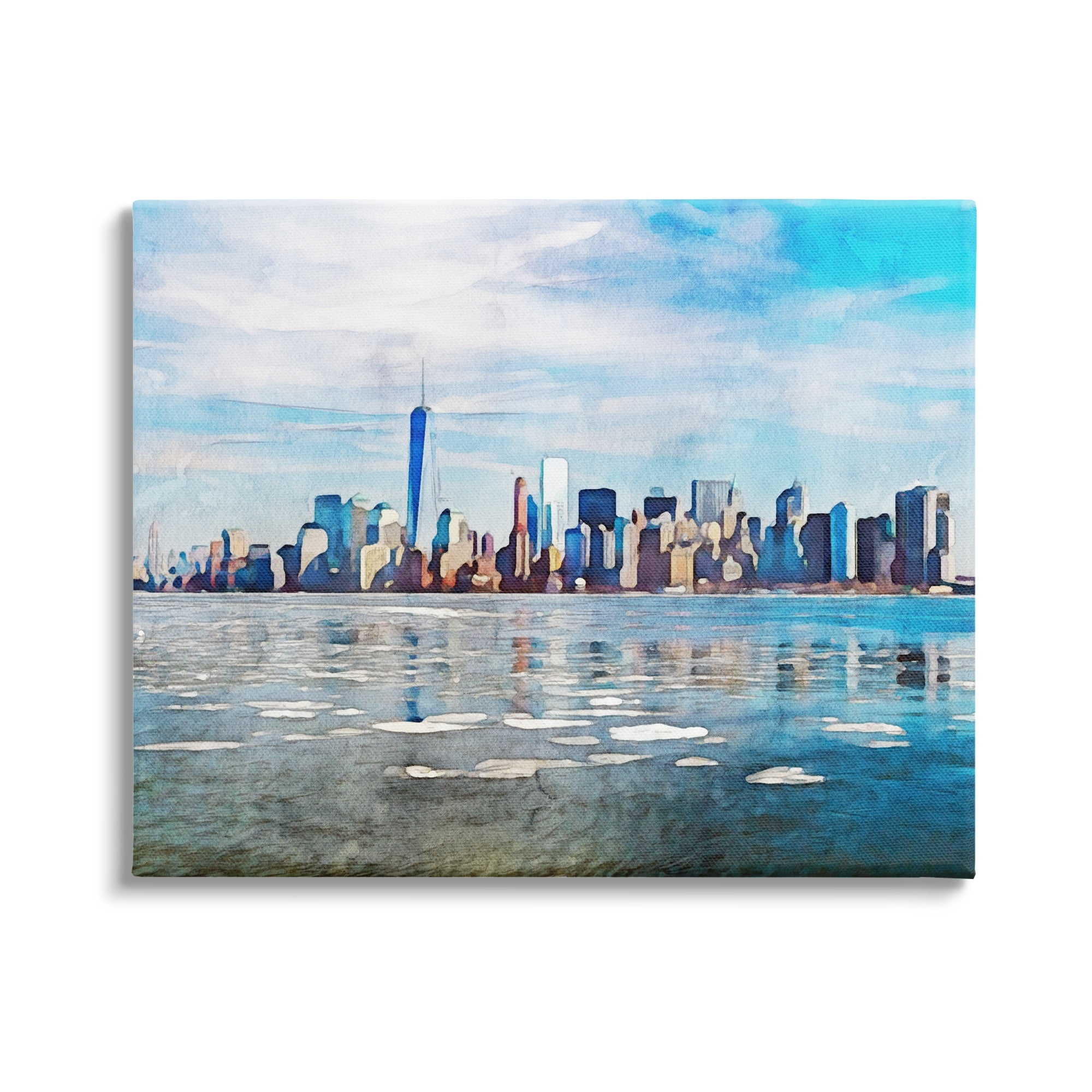 Stupell Distant New York City Skyline Buildings Travel & Places Painting Gallery Wrapped Canvas Print Wall Art