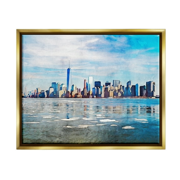 Stupell Distant New York City Skyline Buildings Travel & Places Painting Gold Floater Framed Art Print Wall Art