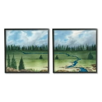 Stupell Distant Stream Trees Nature Landscape Landscape Painting Black Framed Art Print Wall Art, Set of 2