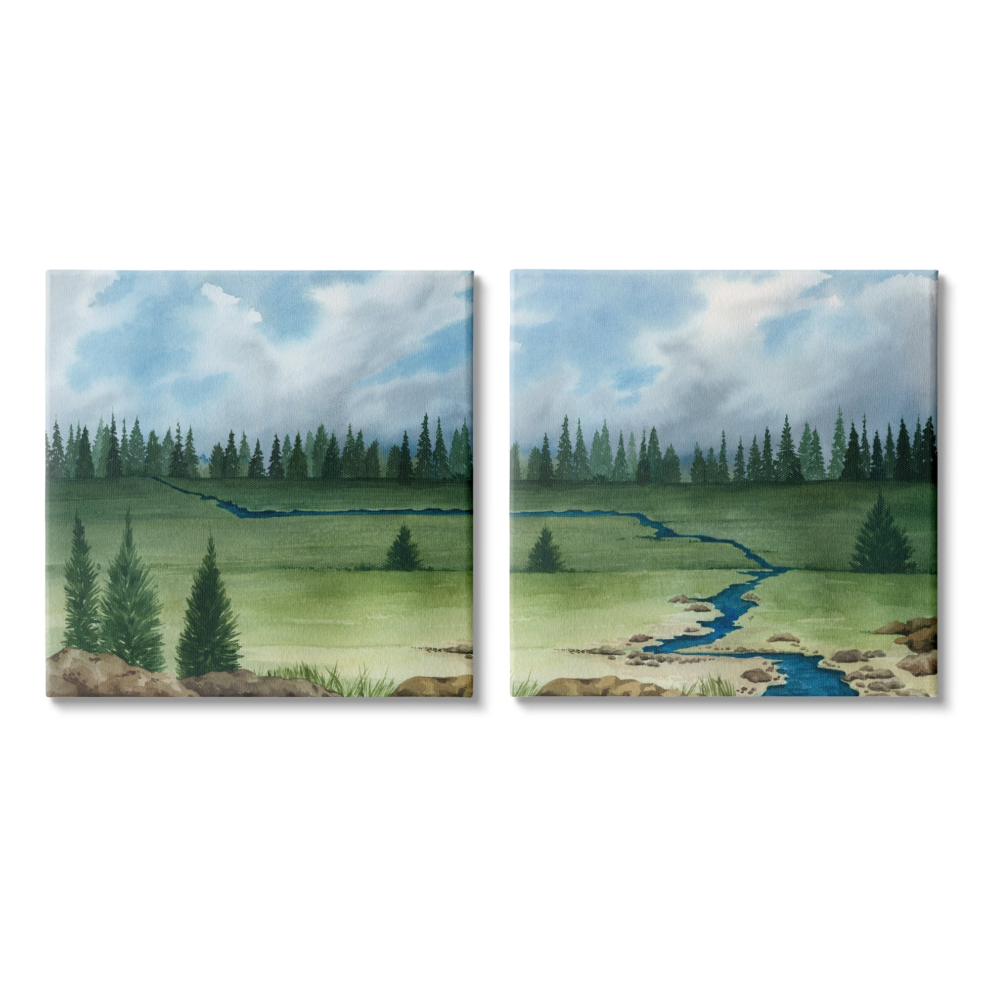Stupell Distant Stream Trees Nature Landscape Landscape Painting Gallery Wrapped Canvas Print Wall Art, Set of 2