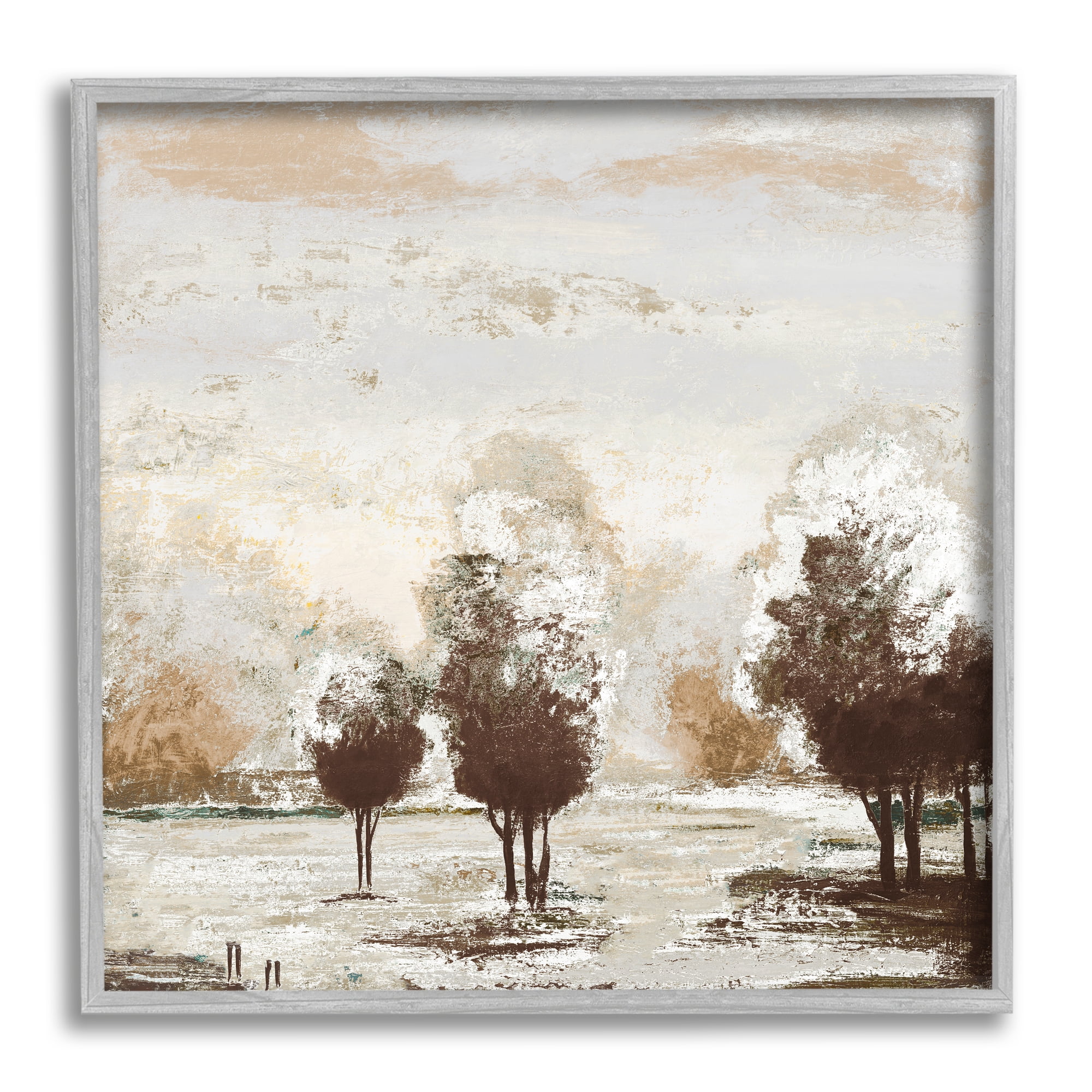 Stupell Distressed Nature Tree Collage Landscape Painting Gray Framed Art Print Wall Art