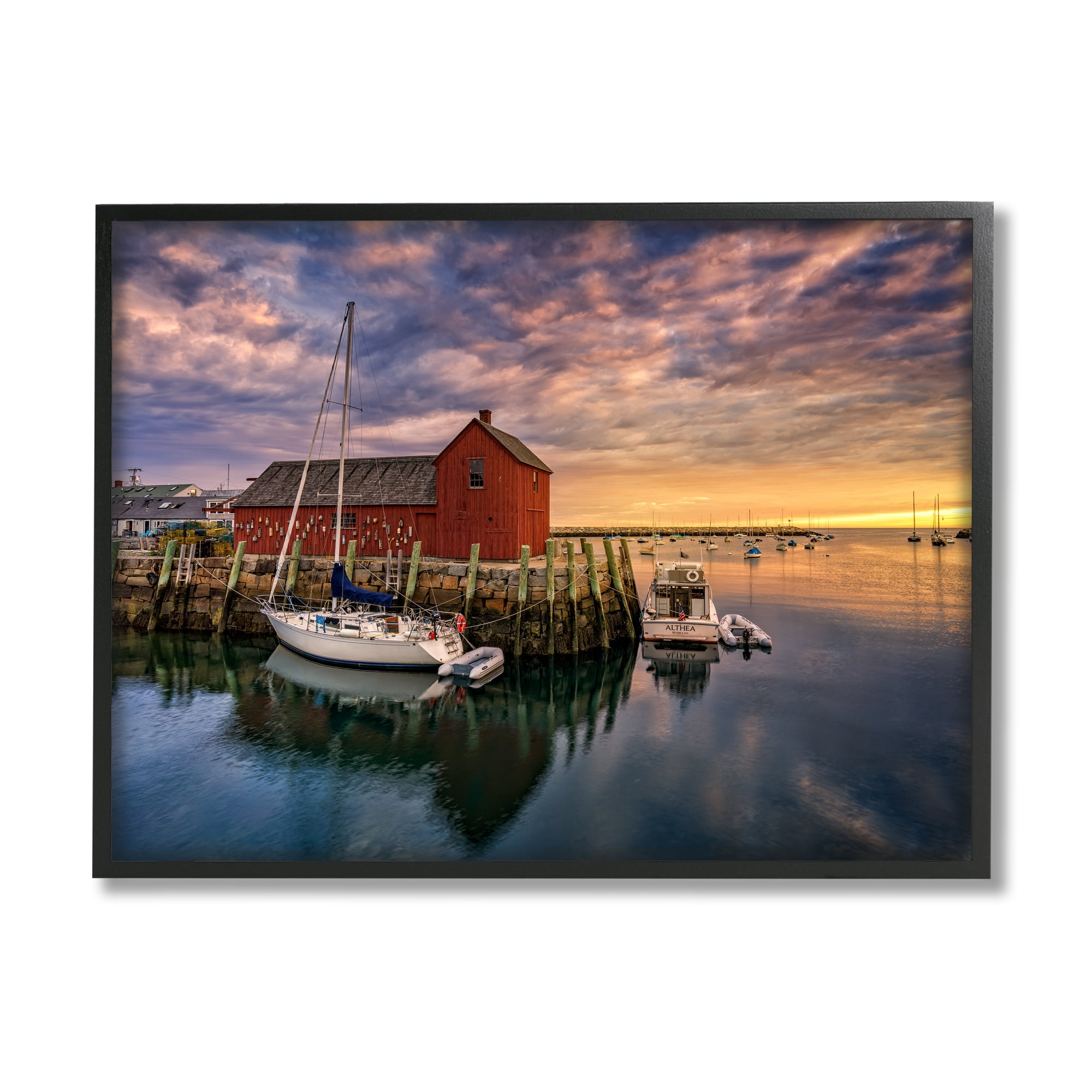 Stupell Docked Boats Marina Harbor Photography Landscape Photography Black Framed Art Print Wall Art