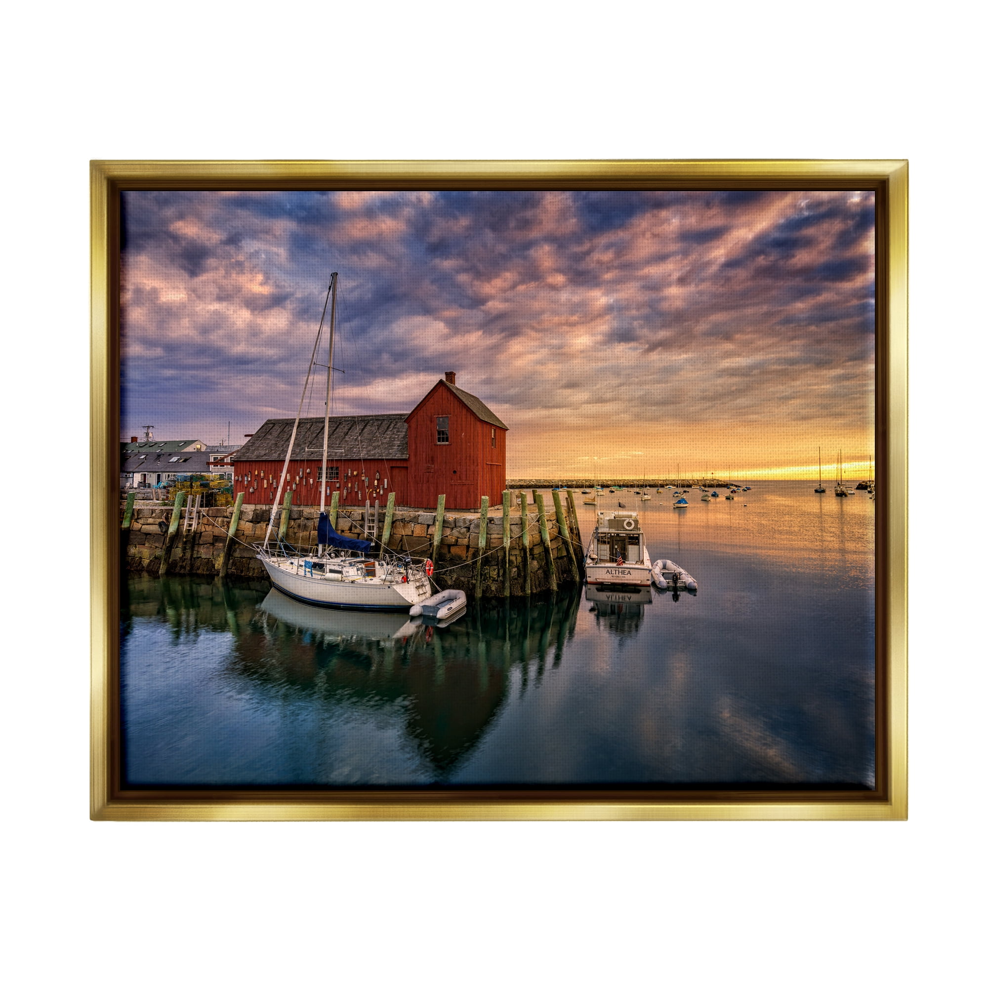 Stupell Docked Boats Marina Harbor Photography Landscape Photography Gold Floater Framed Art Print Wall Art